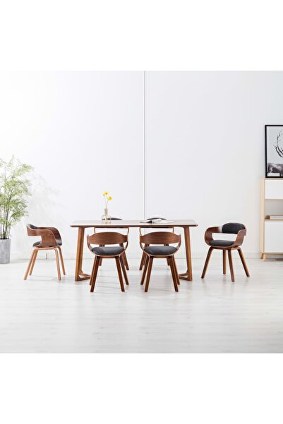 Concept Scaune de bucătărie, 6 buc., gri închis, textil și lemn curbat