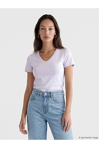LC Waikiki Γυναικείο μπλουζάκι LCW EVERYDAYLila με λαιμόκοψη V