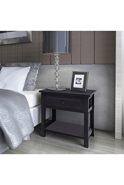 Concept Noptiere din lemn, negru, 2 buc.