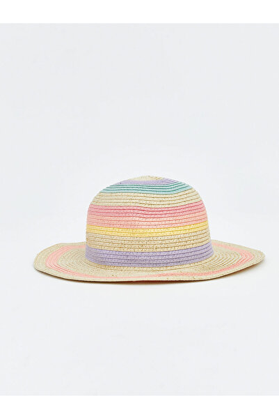 LC Waikiki Beige Color Block Baby Girl Straw Fedora Hat