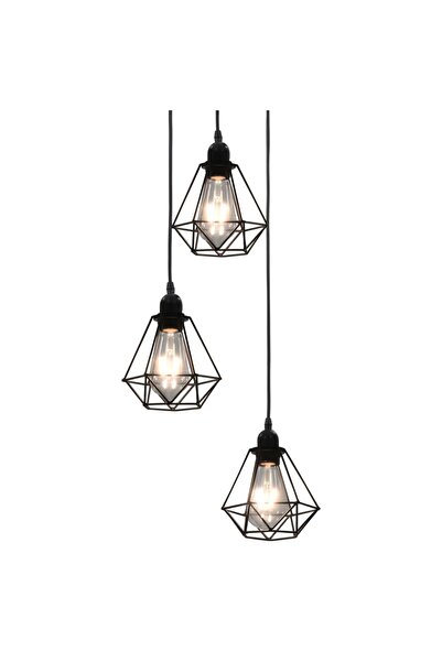 Concept Lustră cu design diamant, negru, 3 x bec E27