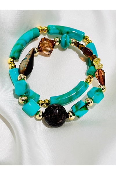 COCOSH TAKI Turquoise Color Brown and Gold Detailed Double Multi-Combination ...