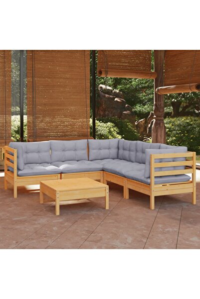 Concept Σετ επίπλων κήπου με μαξιλάρια, 6 τεμάχια, γκρι, μασίφ ξύλο πεύκου