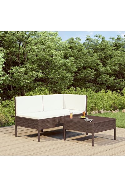 Concept Σετ επίπλων κήπου με μαξιλάρια, 3 τεμάχια, καφέ, πολυρατάν
