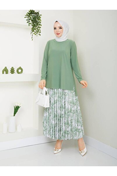MODAMÜNASİP Palmiye Pattern Sandy Skirt Set
