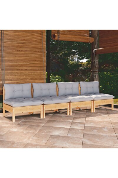 Concept 4θέσιος καναπές κήπου με γκρι μαξιλάρια, από μασίφ ξύλο πεύκου
