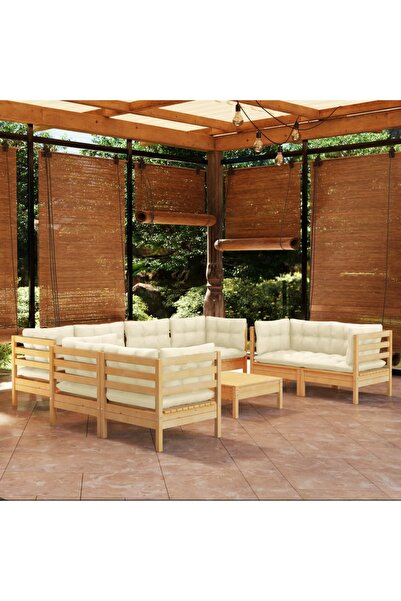 Concept Set mobilier grădină cu perne crem, 9 piese, lemn masiv de pin