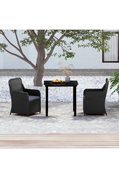 Concept Σετ επίπλων κήπου, με μαξιλάρια, 3 τεμάχια, μαύρο