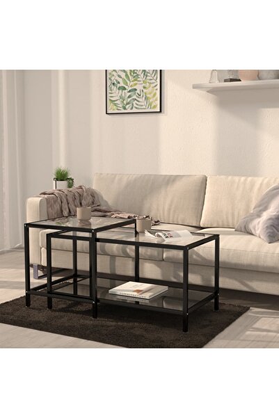 Concept Τραπεζάκια τσαγιού, σετ 2 τεμαχίων, μαύρο, από σκληρυμένο γυαλί