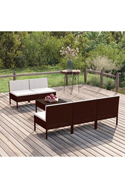 Concept Σετ επίπλων κήπου με μαξιλάρια, 6 τεμάχια, καφέ, πολυρατάν