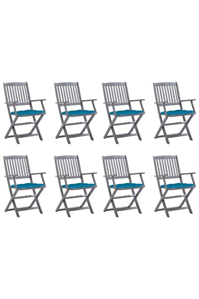 Concept Πτυσσόμενες καρέκλες εξωτερικού χώρου με μαξιλάρια, 8 τεμ., από μασίφ...