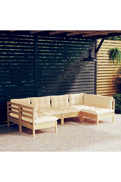 Concept Σετ επίπλων κήπου με κρεμ μαξιλάρια, 6 τεμάχια, μασίφ ξύλο πεύκου