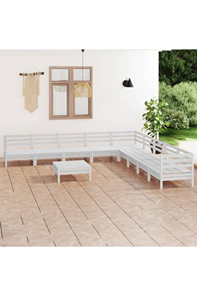 Concept Σετ επίπλων κήπου, 10 τεμάχια, λευκό, μασίφ ξύλο πεύκου