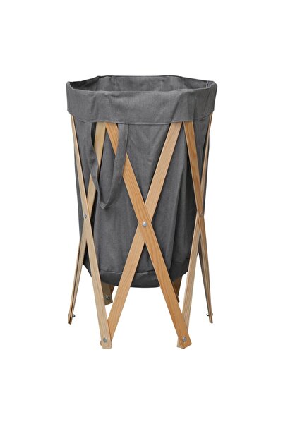 Concept Coș de rufe pliabil, gri, lemn și material textil
