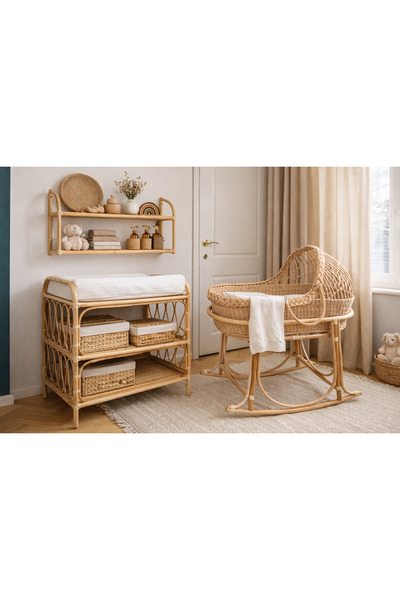 Store Bambu Rattan Alt Değiştirme Masası- Bebek Bakım-Masa ve Raf Ünitesi- Çi...