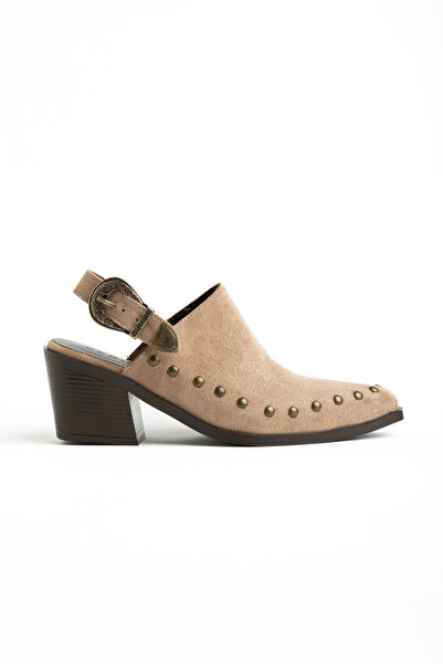 DENORA Camel Mink Matte Suede Buckled Pin Detail Closed Front Open Back Weste...