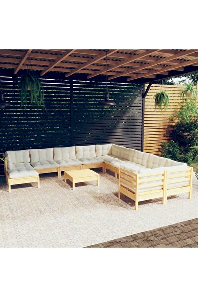 Concept Σετ επίπλων κήπου με κρεμ μαξιλάρια, 12 τεμάχια, ξύλο πεύκου