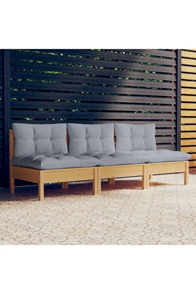 Concept Τριθέσιος καναπές κήπου με γκρι μαξιλάρια, από μασίφ ξύλο πεύκου