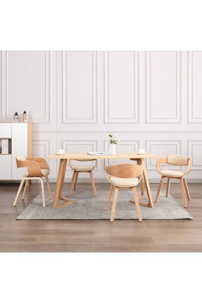 Concept Scaune de bucătărie, 4 buc., lemn curbat & piele ecologică