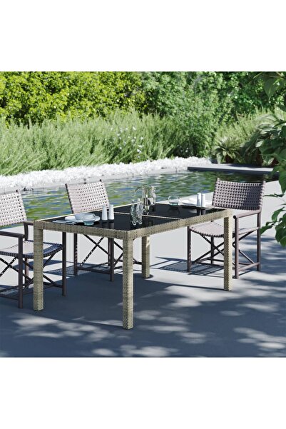 Concept Masă de grădină bej 150x90x75 cm sticlă securizată & poliratan
