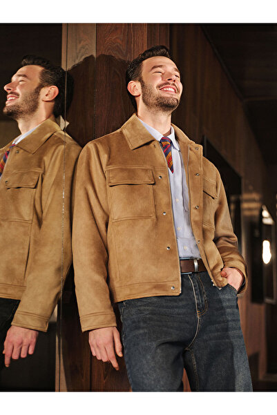 LC Waikiki Sarı Rahat Kalıp Ceket Yaka Süet Erkek Mont