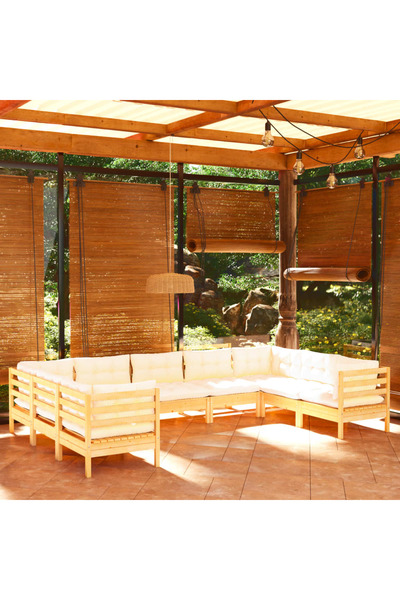 Concept Σετ επίπλων κήπου με κρεμ μαξιλάρια, 9 τεμάχια, μασίφ ξύλο πεύκου