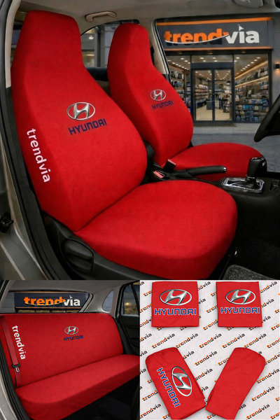 trivexa Hyundai Logo Auto Seat Cover Front Rear Set – Combed Cotton Stretch F...