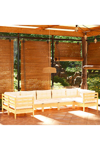 Concept Σετ επίπλων κήπου με κρεμ μαξιλάρια, 7 τεμάχια, μασίφ ξύλο πεύκου