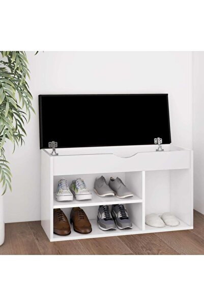 Concept Banchetă pantofar cu pernă, alb, 80x30x47 cm, PAL