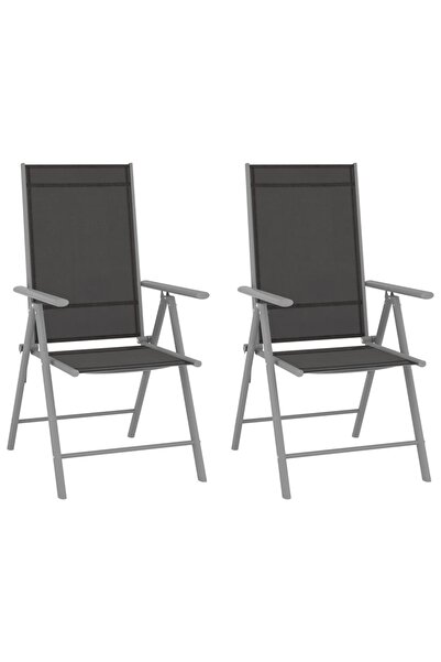 Concept Scaune de grădină pliante, 2 buc., negru, textilenă