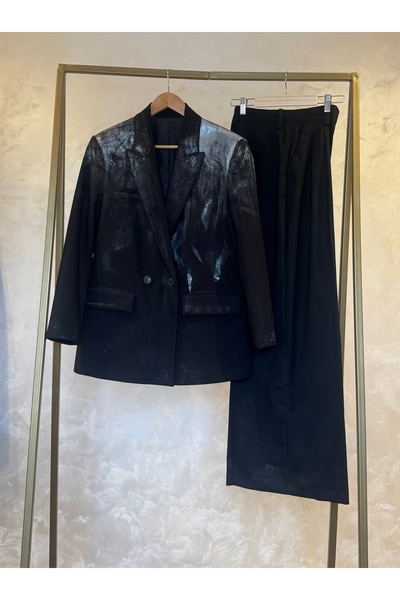 Classy Store Silver Women's Set - Oversized Textured Jacket & Flared Pants