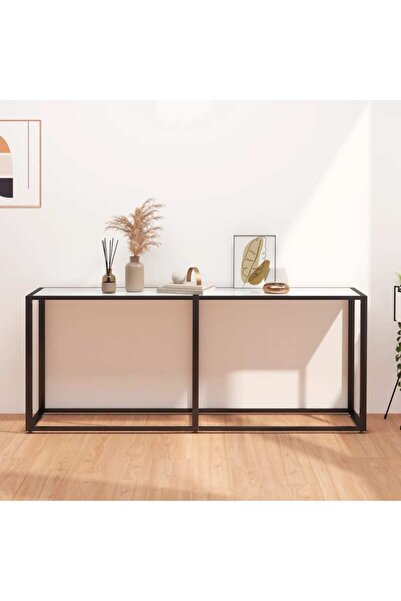 Concept Τραπέζι κονσόλας, λευκό μάρμαρο, 180x35x75,5 εκ., σκληρυμένο γυαλί