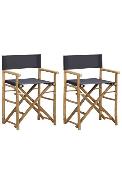 Concept Folding director chairs 2 pcs. dark grey Bamboo and fabric