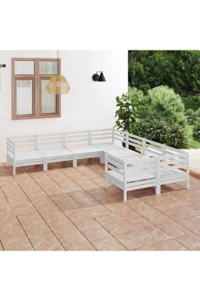 Concept Set mobilier de grădină, 8 piese, alb, lemn masiv de pin