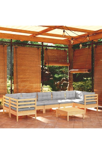 Concept Σετ επίπλων κήπου με μαξιλάρια, 8 τεμάχια, γκρι, μασίφ ξύλο πεύκου