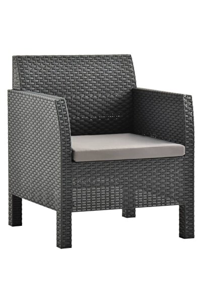 Concept Πολυθρόνα κήπου με Μαξιλάρι, ανθρακί, PP rattan