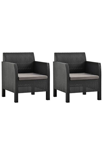 Concept Πολυθρόνες κήπου με μαξιλάρια, 2 τεμ., ανθρακί, PP rattan