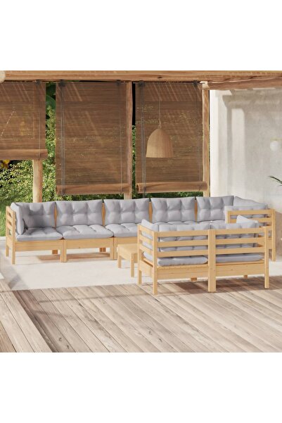 Concept Σετ επίπλων κήπου με μαξιλάρια, 9 τεμάχια, γκρι, μασίφ ξύλο πεύκου