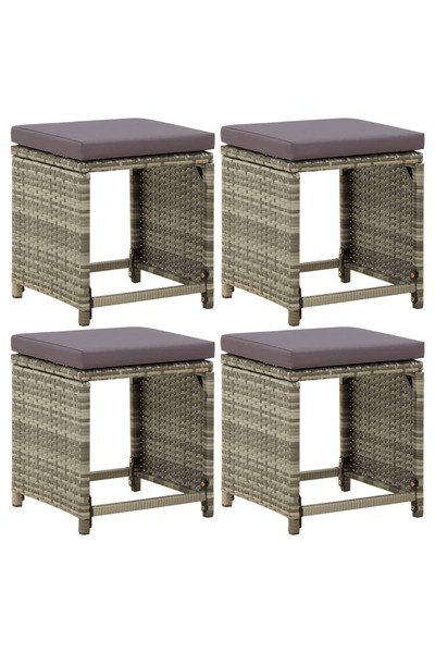 Concept Taburete de grădină cu perne, 4 buc., gri, poliratan