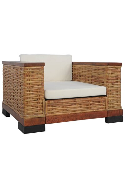 Concept Πολυθρόνα με μαξιλάρια, καφέ, rattan