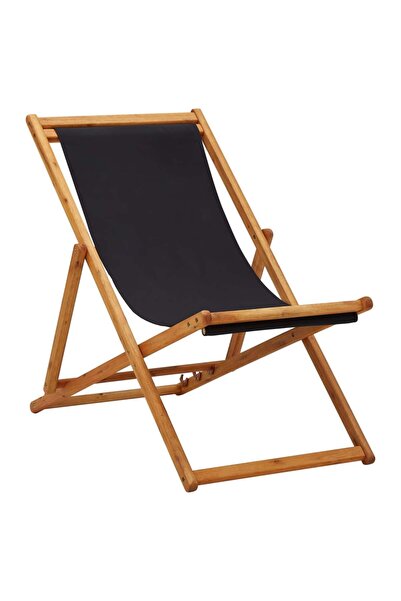 Concept Πτυσσόμενη καρέκλα θαλάσσης, μαύρη, ξύλο ευκαλύπτου και ύφασμα