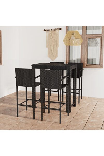 Concept Set bar exterior cu cotieră, 5 piese, negru, poliratan