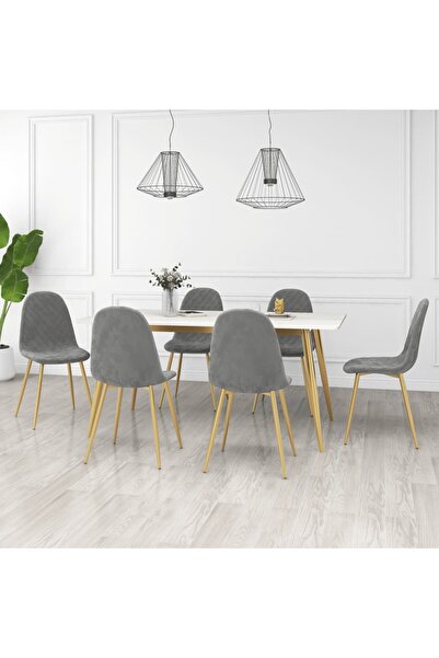 Concept Καρέκλες κουζίνας, 6 τεμ., ανοιχτό γκρι, Βελούδο