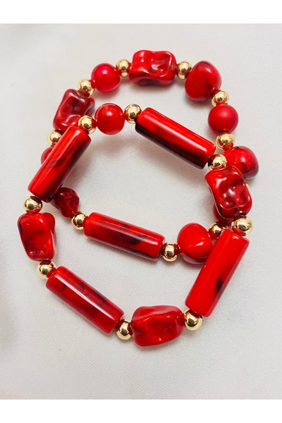 COCOSH TAKI Red beaded gold detailed multi-combination bracelet.