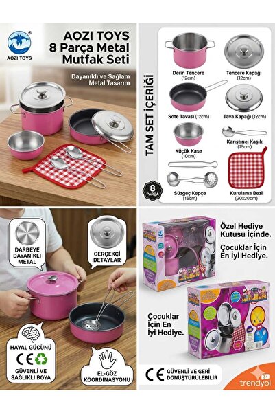 CAN 8 Parça Emaye Tencere Tava Oyuncak Mutfak Seti