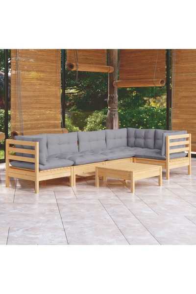 Concept Σετ επίπλων κήπου με γκρι μαξιλάρια, 6 τεμάχια, από μασίφ ξύλο πεύκου