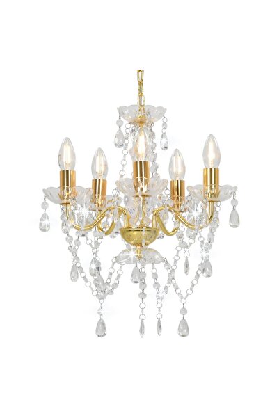 Concept Candelabru cu mărgele de cristal, auriu, rotund, 5 x E14