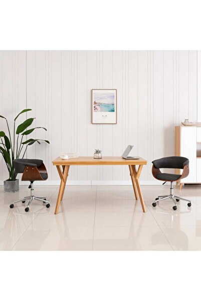 Concept Scaun de birou pivotant, gri, lemn curbat și material textil