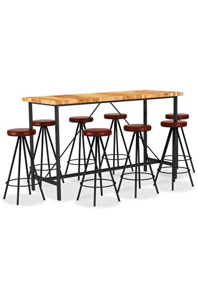 Concept Σετ μπαρ, 9 τεμάχια, μασίφ ξύλο ακακίας και Γνήσιο Δέρμα