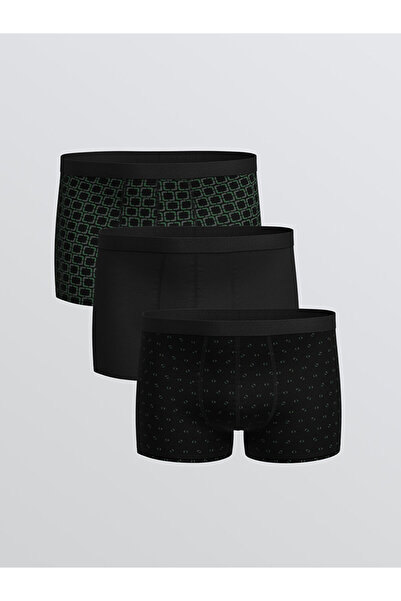 LC Waikiki Μαύρο Standard Mold Cotton Flexible Ανδρικό Boxer Σετ 3 τεμαχίων